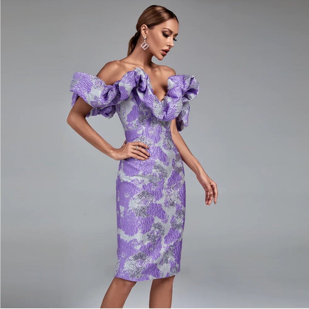 Lavender One-Shoulder Ruffle Cocktail Dress - Picture 3 of 7